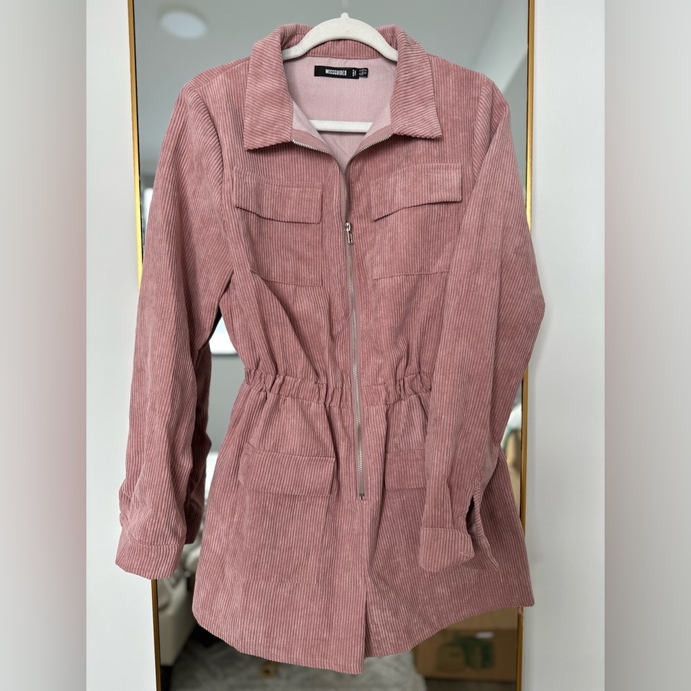 Missguided Rose Pink Suede Utility Zipper Romper